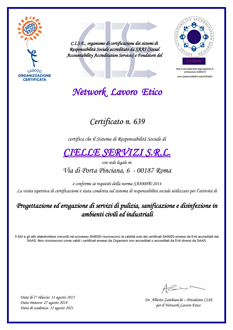Certificato Lavoro Etico SA8000 2014